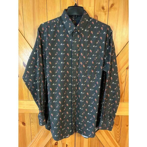 Viyella Mens Long Sleeve Button Down Shirt Green Pheasant Size Large (5387) - Picture 1 of 8
